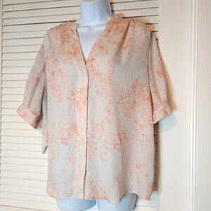 Ava&Viv Casual Women's Peach Button-Up Blouse Tie Sleeves Size X